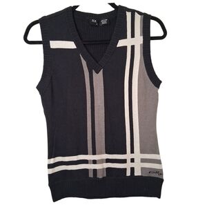 Oakley Striped V-Neck Sweater Vest | Plaid Grid | Black Grey White | Size M